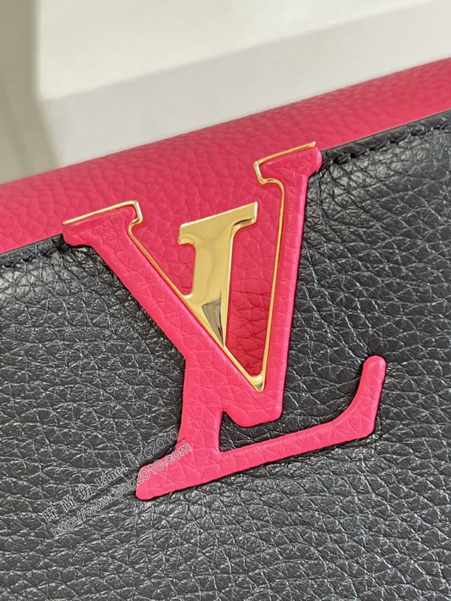 LV專櫃2023新款Capucines MM手袋 M59882黑拼玫 路易威登黑色小牛皮手提肩背包 dn1355